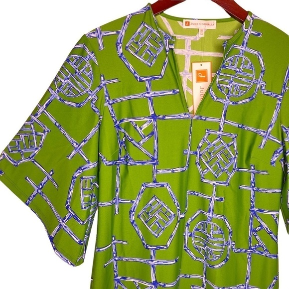 JUDE CONNALLY NWT Bamboo Lattice Print Knit Split V Neck Midi Dress Size XS - Picture 9 of 15